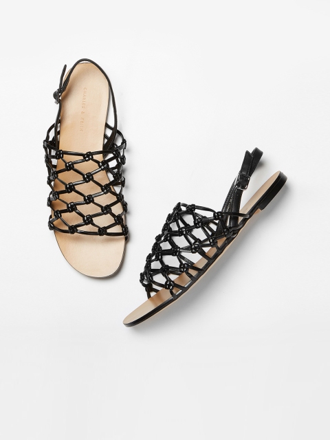 

CHARLES & KEITH Women Black Woven Design Open Toe Flats