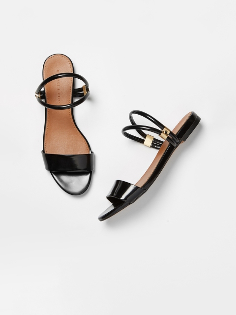 

CHARLES & KEITH Women Black Solid Open Toe Flats