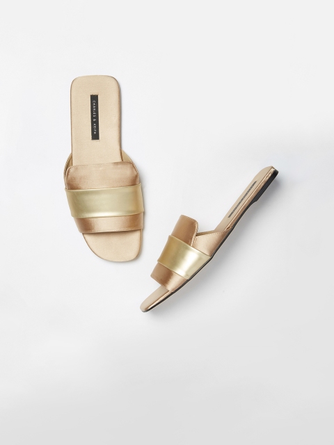

CHARLES & KEITH Women Gold-Toned Colourblocked Open Toe Flats