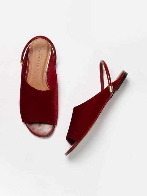 

CHARLES & KEITH Women Red Solid Open Toe Flats