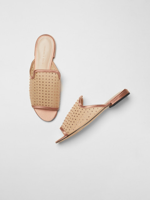 

CHARLES & KEITH Women Beige Embellished Open Toe Flats