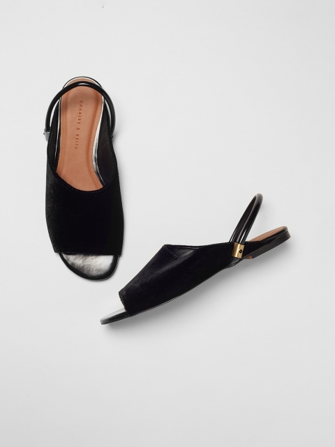 

CHARLES & KEITH Women Black Solid Open Toe Flats