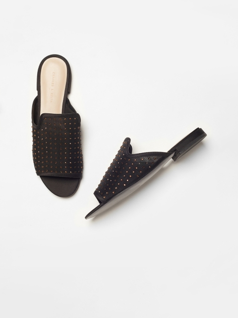 

CHARLES & KEITH Women Black Embellished Open Toe Flats