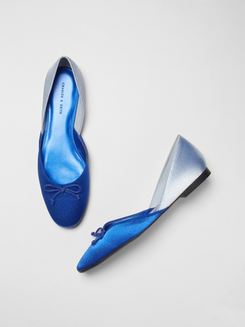 

CHARLES & KEITH Women Blue & Silver-Toned Colourblocked Ballerinas