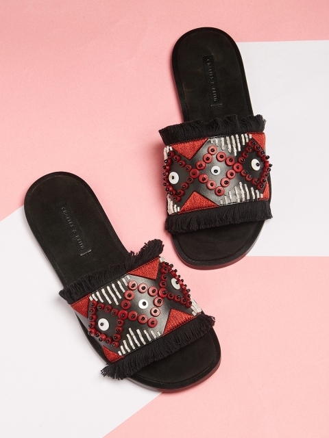 

CHARLES & KEITH Women Red & Black Embellished Sliders
