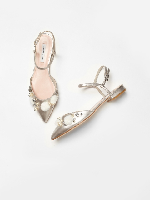 

CHARLES & KEITH Women Silver-Toned Embellished Ballerinas
