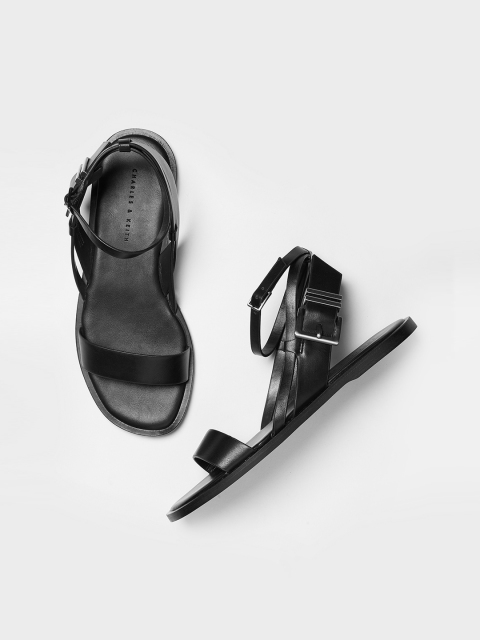 

CHARLES & KEITH Women Black Solid Open Toe Flats