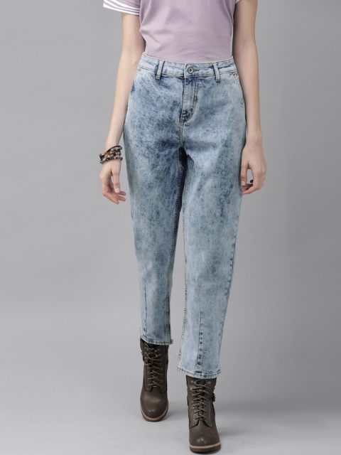 

Roadster Women Blue Straight Fit High-Rise Clean Look Acid Washed Stretchable Jeans