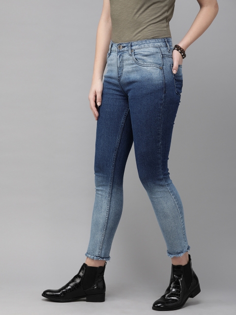 

Roadster Women Blue Skinny Fit Mid-Rise Clean Look Stretchable Cropped Ombre Jeans