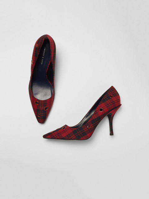 

CHARLES & KEITH Women Red & Black Printed Pumps