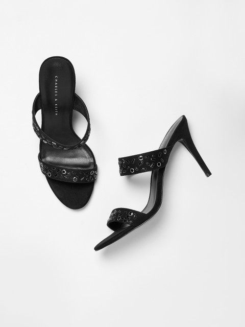 

CHARLES & KEITH Women Black Velvet Embellished Heels
