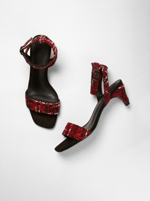 

CHARLES & KEITH Women Red & Black Velvet Woven Design Heels