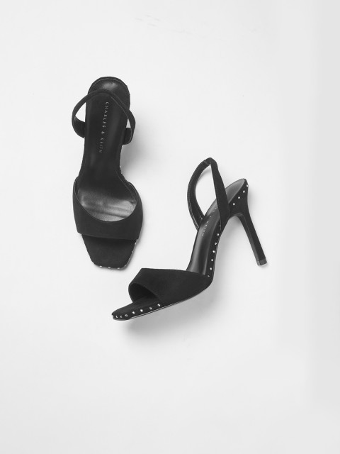 

CHARLES & KEITH Women Black Velvet Solid Heels