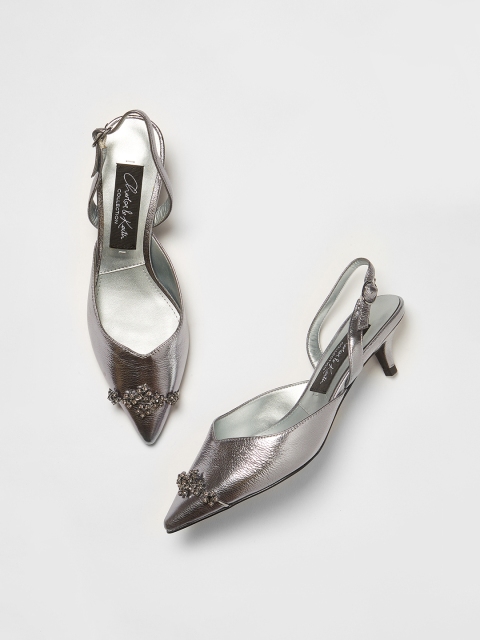 

CHARLES & KEITH Women Silver-Toned Solid Pumps