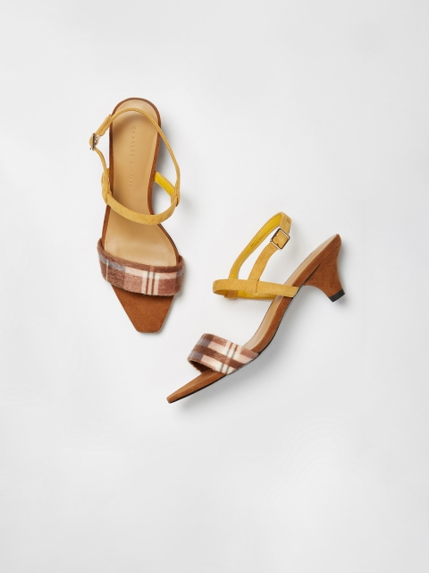 

CHARLES & KEITH Women Brown & White Velvet Printed Heels