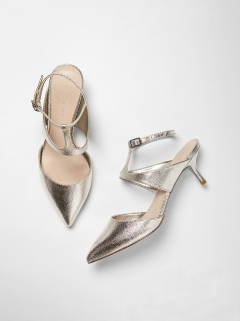

CHARLES & KEITH Women Silver-Toned Solid Pumps