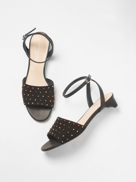 

CHARLES & KEITH Women Black & Brown Suede Embellished Heels