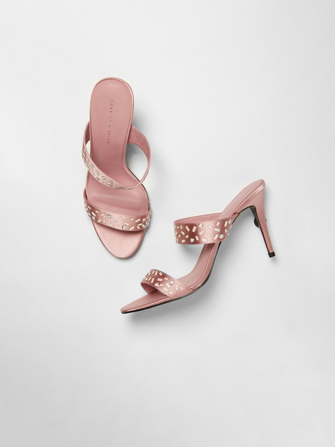 

CHARLES & KEITH Women Pink Velvet Embellished Heels