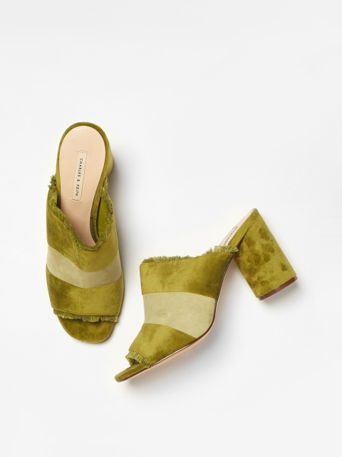 

CHARLES & KEITH Women Green Suede Colourblocked Mules