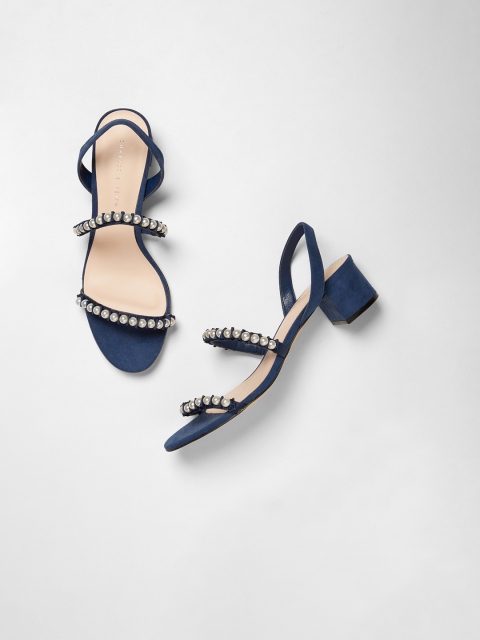 

CHARLES & KEITH Women Navy Blue Suede Embellished Heels