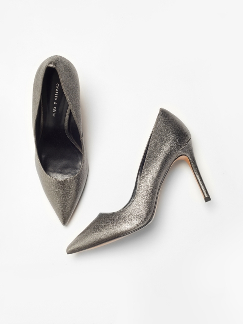 

CHARLES & KEITH Women Gunmetal-Toned Solid Pumps, Metallic