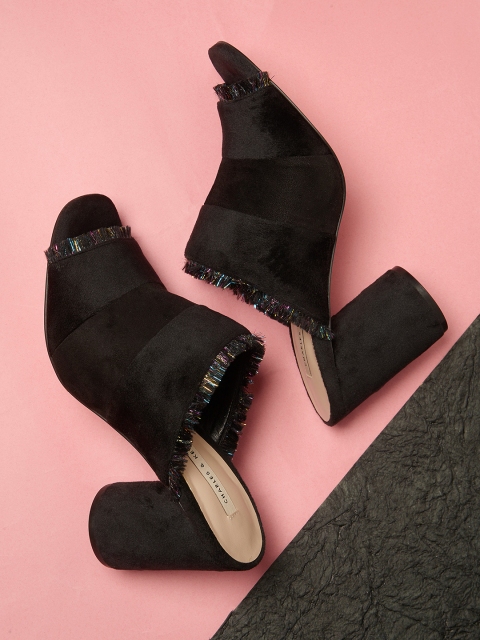 

CHARLES & KEITH Women Black Suede Solid Mules