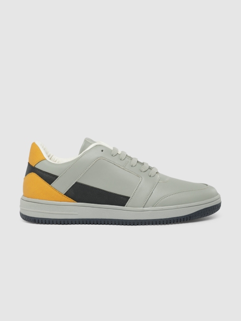 

Mast & Harbour Men Grey & Yellow Colourblocked Sneakers