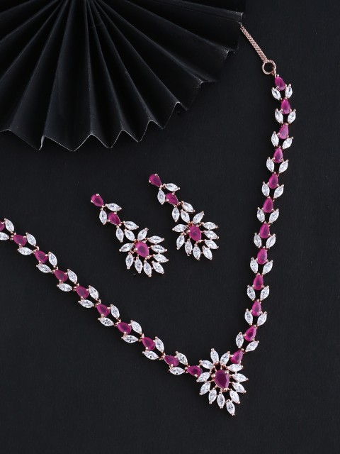 

Voylla White & Pink Rose-Gold Plated CZ Stone-Studded Handcrafted Jewellery Set