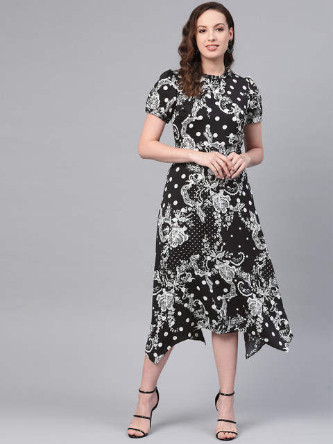 

DOROTHY PERKINS Women Black & White Printed A-Line Dress