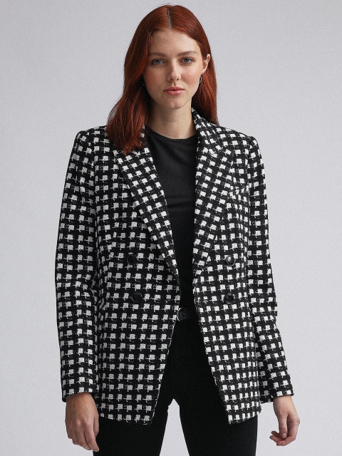 

DOROTHY PERKINS Women Black & White Printed Double-Breasted Smart Casual Suit