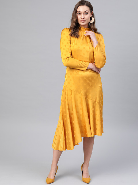 

DOROTHY PERKINS Women Mustard Yellow Self Design A-Line Dress