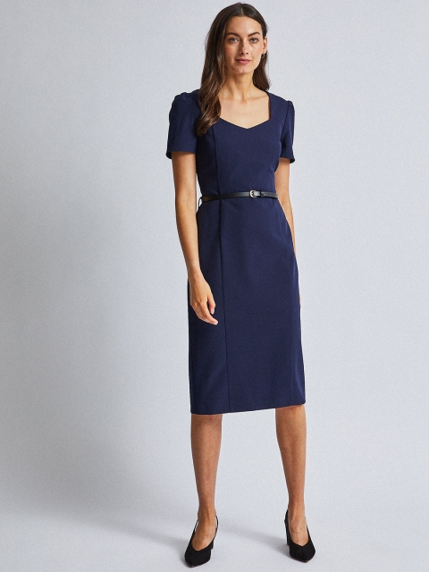 

DOROTHY PERKINS Women Navy Blue Solid Formal Sheath Dress With Belt