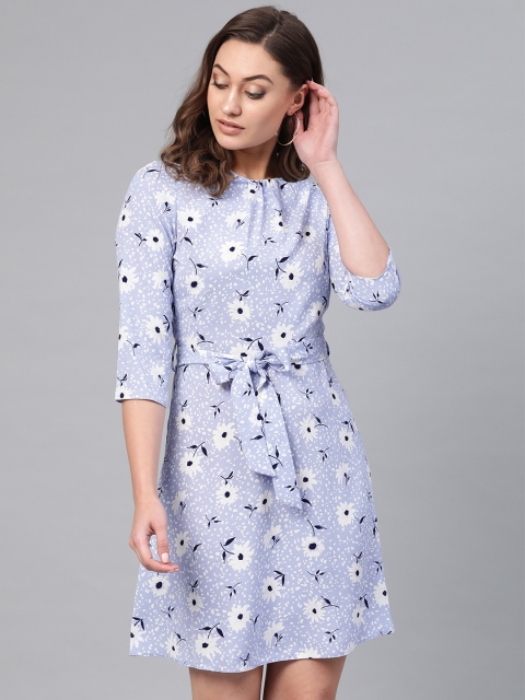 

DOROTHY PERKINS Women Blue & White Printed A-Line Dress
