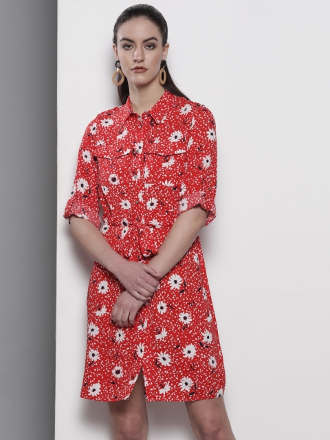 

DOROTHY PERKINS Women Red & White Printed Shirt Dress