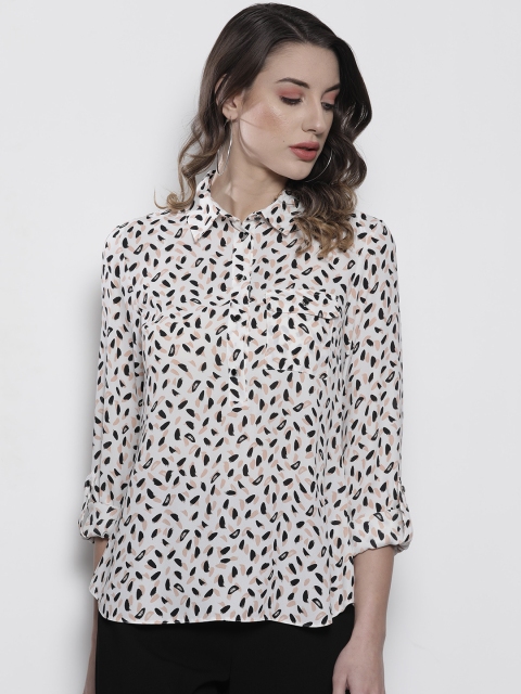 

DOROTHY PERKINS Women Off-White & Black Printed Shirt Style Top