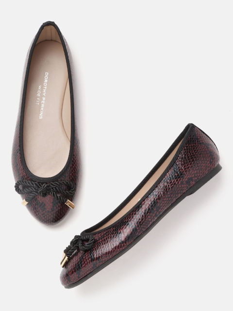 

DOROTHY PERKINS Women Burgundy & Black Snakeskin Textured Wide Fit Ballerinas