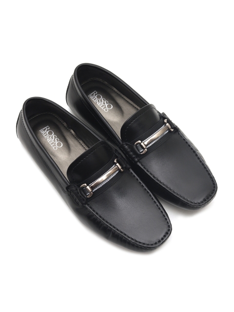 

Rosso Brunello Men Black Solid Leather Horsebit Loafers