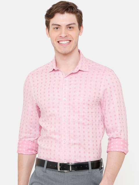 

CAVALLO by Linen Club Men Pink Regular Fit Self Design Formal Linen Shirt