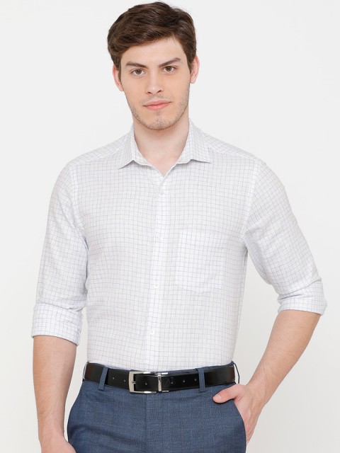 

CAVALLO by Linen Club Men White Regular Fit Checked Linen Sustainable Formal Shirt