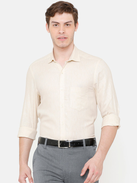 

CAVALLO by Linen Club Men Cotton Linen Cream-Coloured Regular Fit Solid Sustainable Formal Shirt
