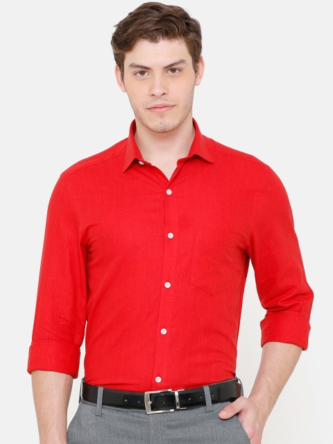 

CAVALLO by Linen Club Men Cotton Linen Red Regular Fit Solid Sustainable Formal Shirt