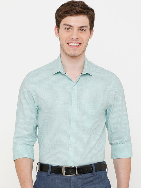 

CAVALLO by Linen Club Men Cotton Linen Blue Regular Fit Striped Sustainable Formal Shirt