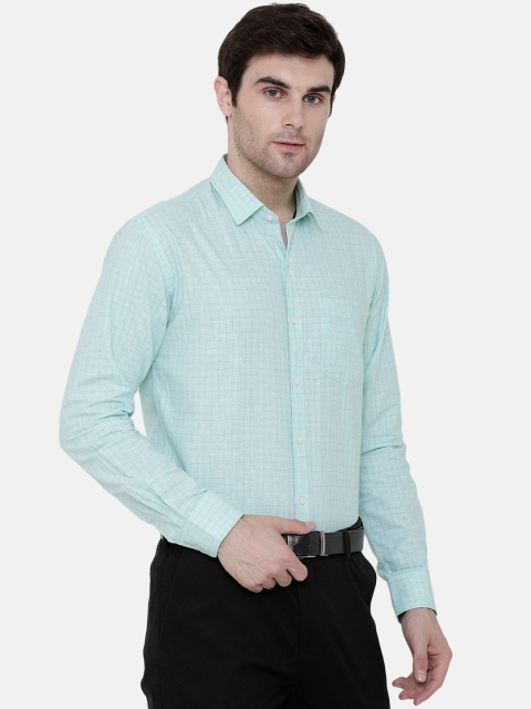 

CAVALLO by Linen Club Men Cotton Linen Sea Green Regular Fit Checked Sustainable Formal Shirt