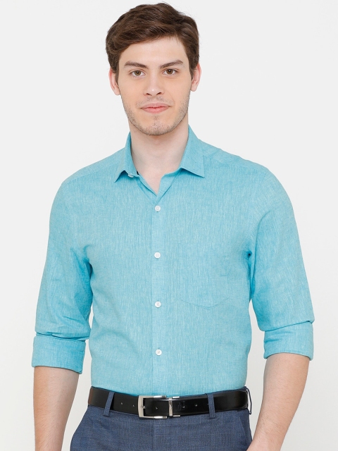 

CAVALLO by Linen Club Men Cotton Linen Blue Regular Fit Solid Sustainable Formal Shirt