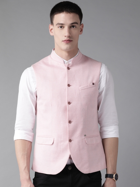 

Blackberrys Men Pink Woven Design Slim Fit Nehru Jacket