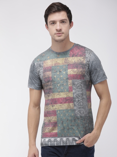 

YWC Men Grey Printed Round Neck T-shirt