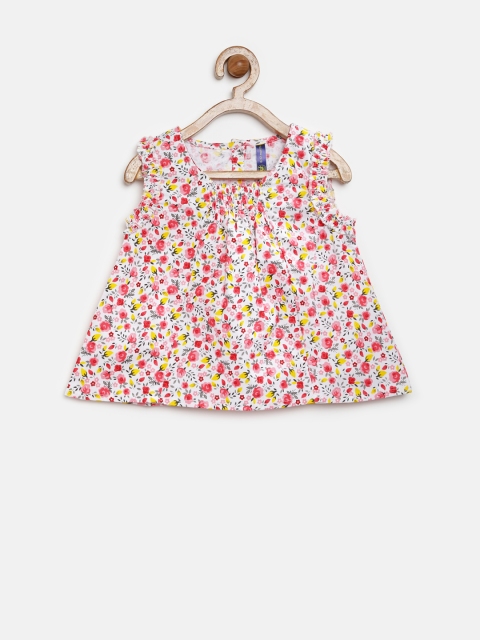 

YK Infant Girls White & Pink Floral Print A-Line Dress