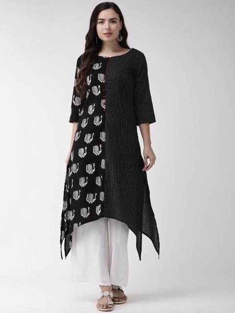 

RANGMAYEE Women Black & White Printed Asymmetric A-Line Kurta