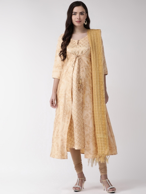 

RANGMAYEE Women Cream-Coloured & Beige Printed Kurta with Churidar & Dupatta
