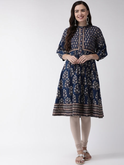 

RANGMAYEE Women Navy Blue & Beige Printed Kurta with Churidar